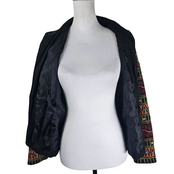 VTG Silk Club Eclectic Silk Jacket Sz PM Colorful Artsy Button Accents Open - Picture 5 of 9